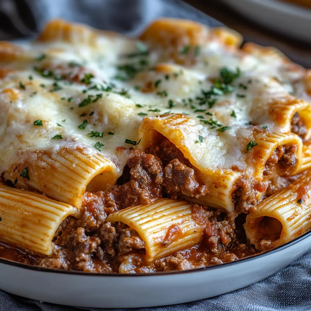 Baked Rigatoni Stuffed with Beef Ragu & Mozzarella