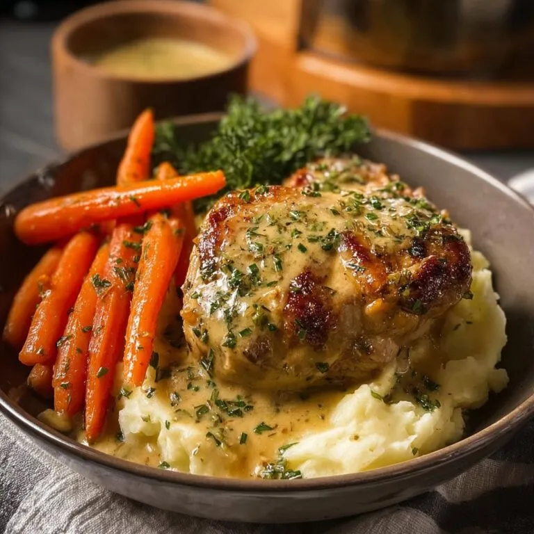 Creamy Herb Chicken with Mashed Potatoes and Glazed Carrots