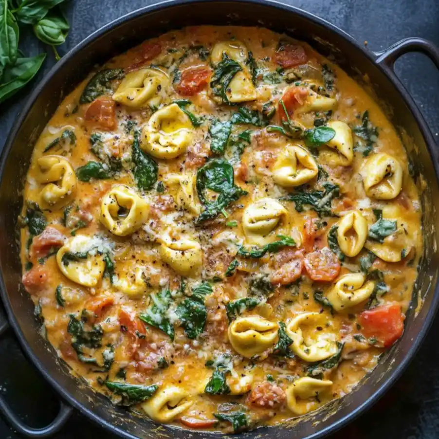 One Pot Creamy Spinach Tomato Tortellini
