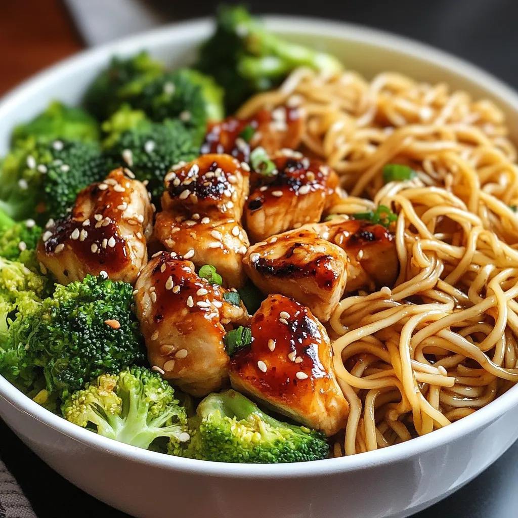 Spicy Garlic Chicken & Broccoli Noodle Bowls
