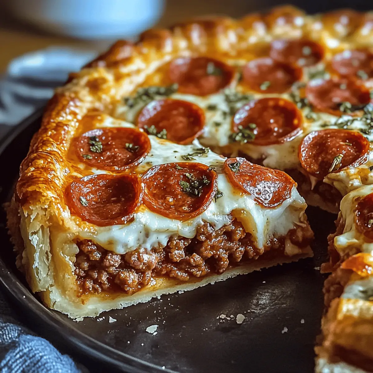 Deep Hamburger, Sausage, and Pepperoni Pizza Pie