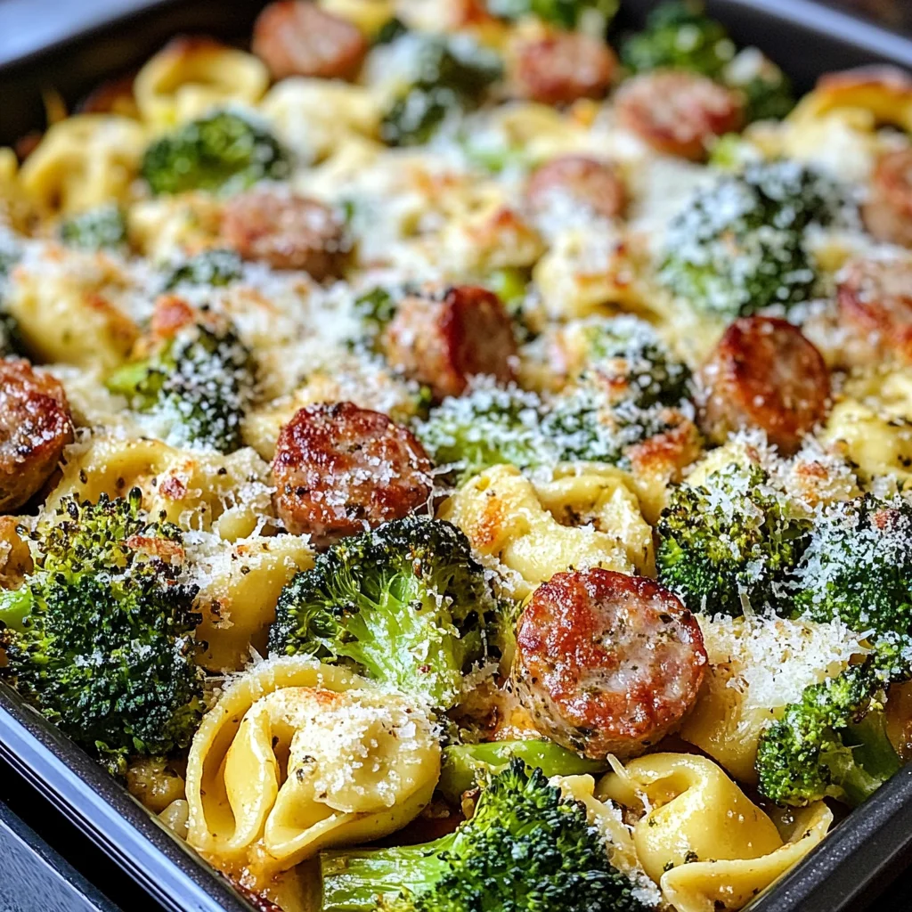 Crispy Sheet Pan Broccoli and Tortellini Bake