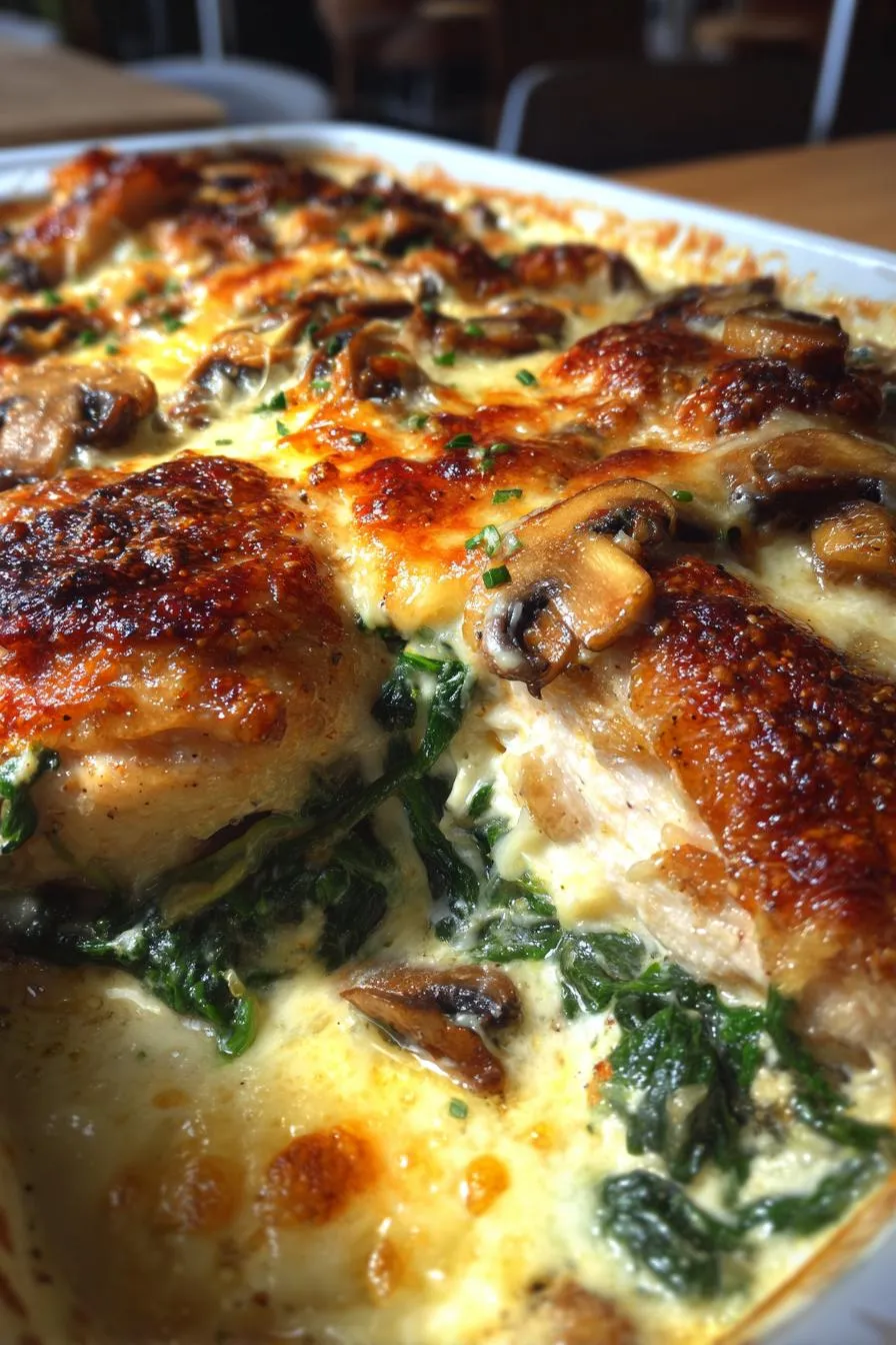 Creamy Chicken Spinach & Mushroom Casserole