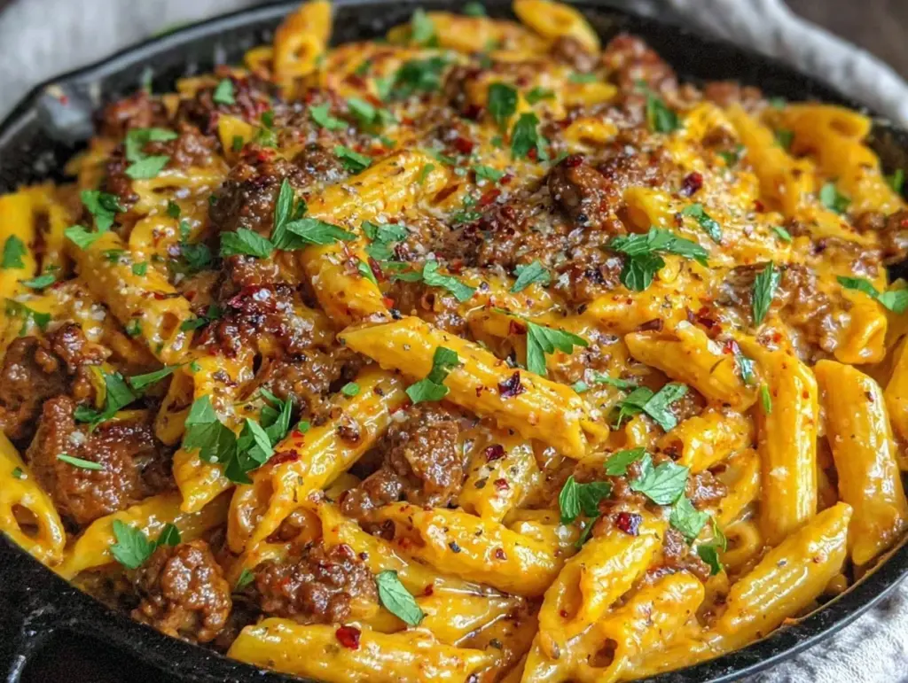 High-Protein Creamy Garlic Beef Pasta