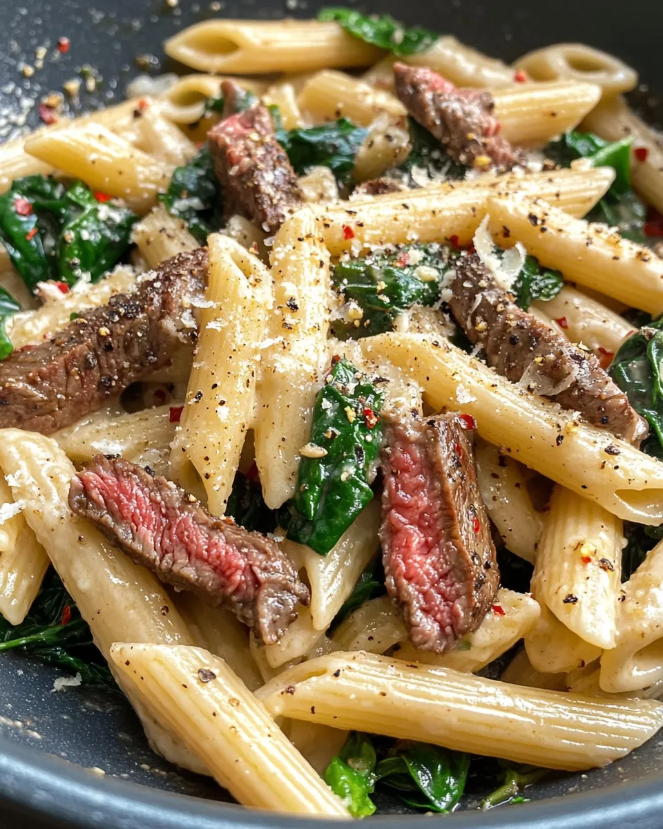 Creamy Tuscan Steak Penne with Spinach