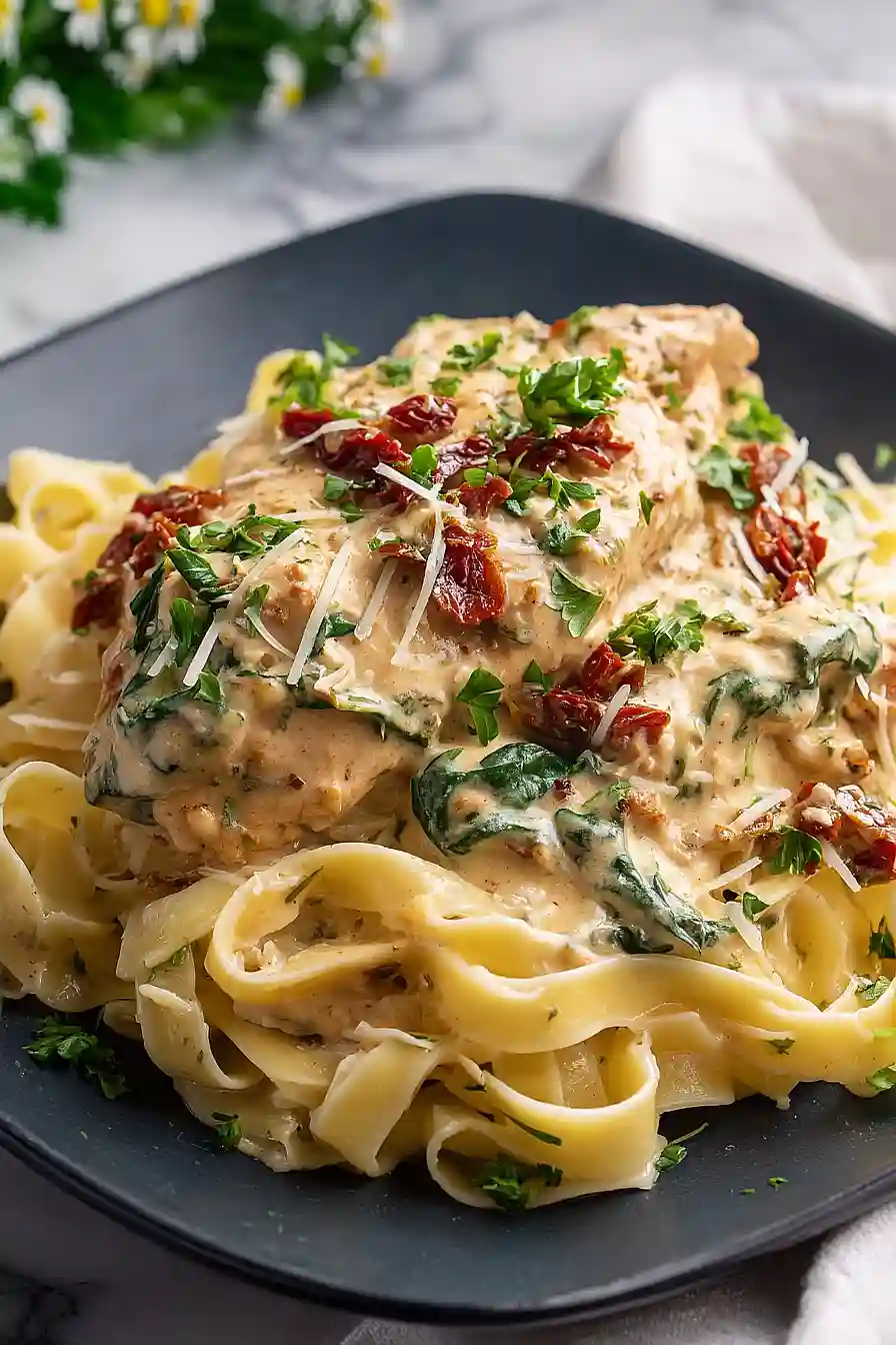 Rich & Creamy Crockpot Tuscan Chicken