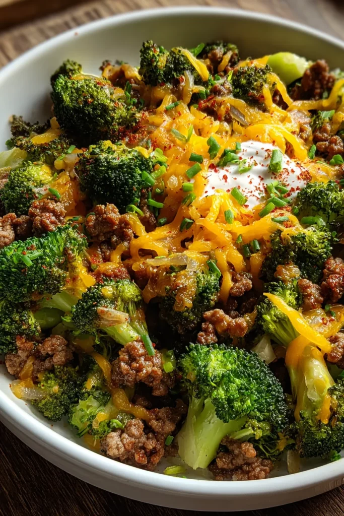 Keto Cheesy Hamburger & Broccoli Skillet