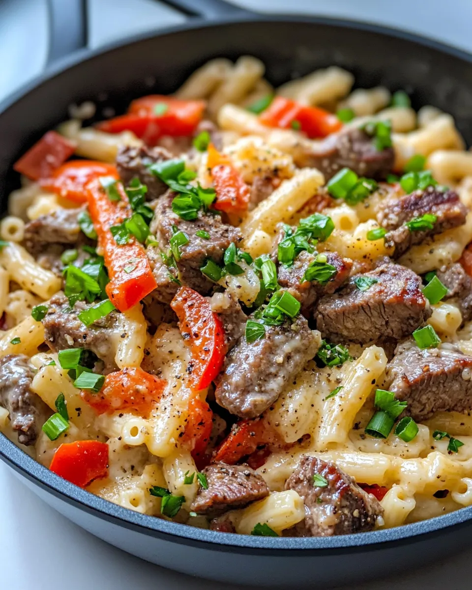 Seared Steak & Pepper Jack Queso Macaroni