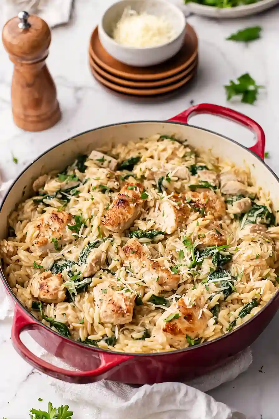 Creamy Lemon-Garlic Chicken & Asparagus Orzo (High Protein!)