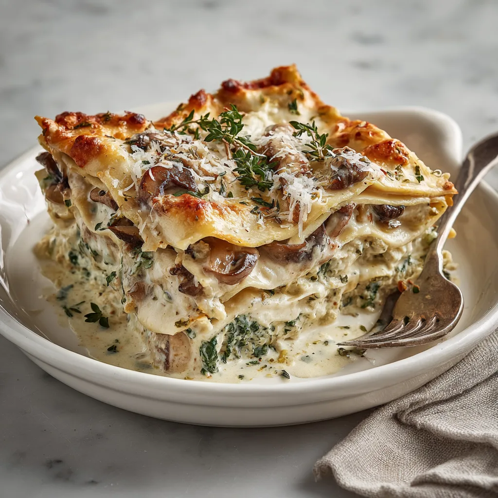Creamy Spinach Mushroom Lasagna (White Sauce Vegetarian Lasagna)