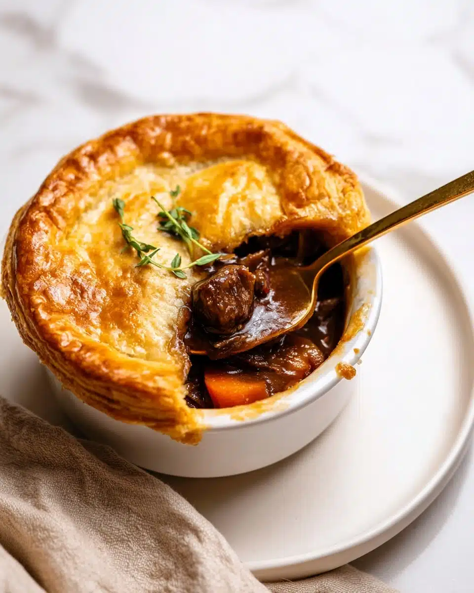 High Protein Beef Guinness Pot Pie with Sour Cream Crust