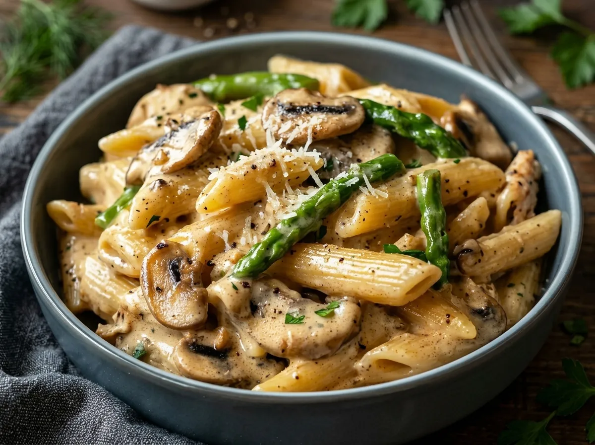 Creamy Mushroom & Asparagus Chicken Penne