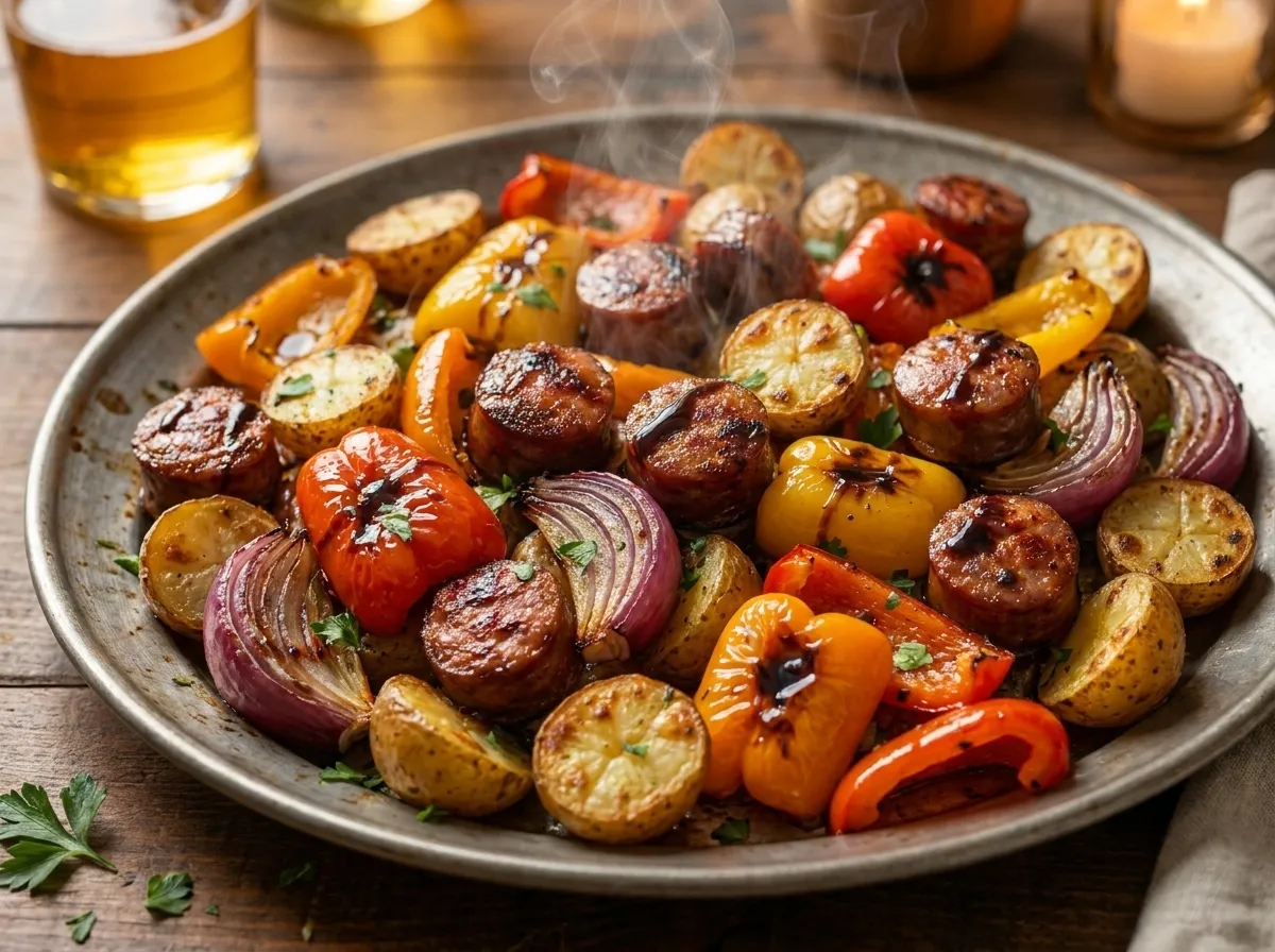 Easy Sheet Pan Sausage Dinner with Peppers and Potatoes