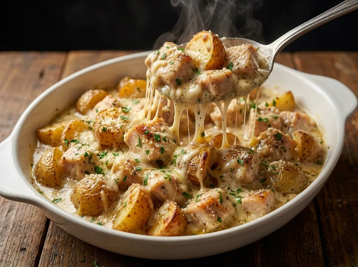 Creamy Crockpot Garlic Parmesan Chicken and Potatoes
