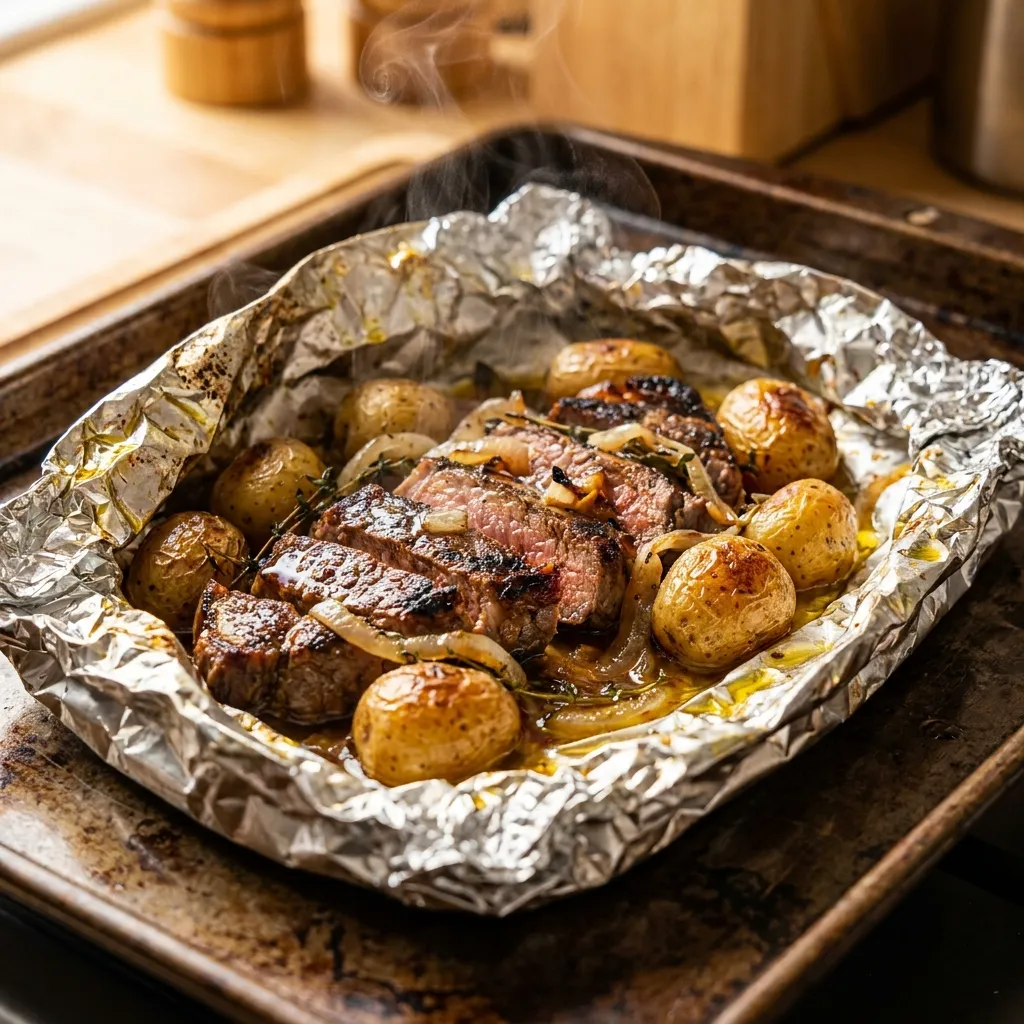Oven-Baked 5-Ingredient Beef & Onion Foil Packet Dinner