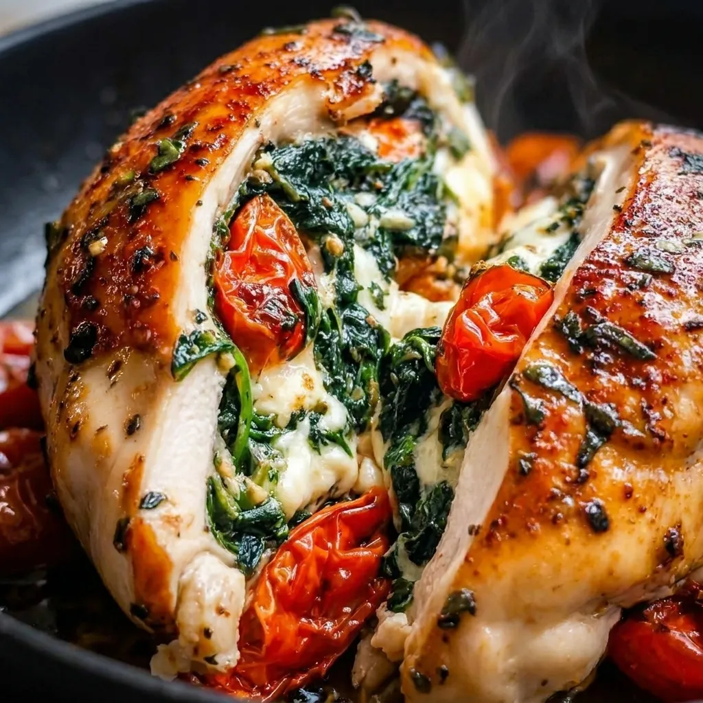 Roasted Red Pepper, Spinach, and Mozzarella Stuffed Chicken