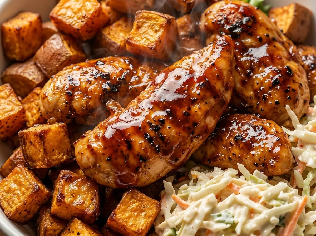 BBQ Chicken Sweet Potato Bowl with Homemade Coleslaw