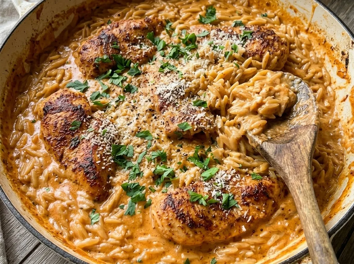 One-Pot Cajun Chicken Alfredo Orzo