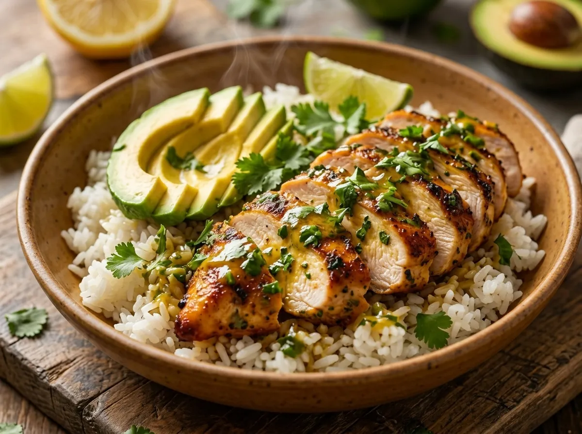 Cilantro Lime Chicken with Avocado and Jasmine Rice