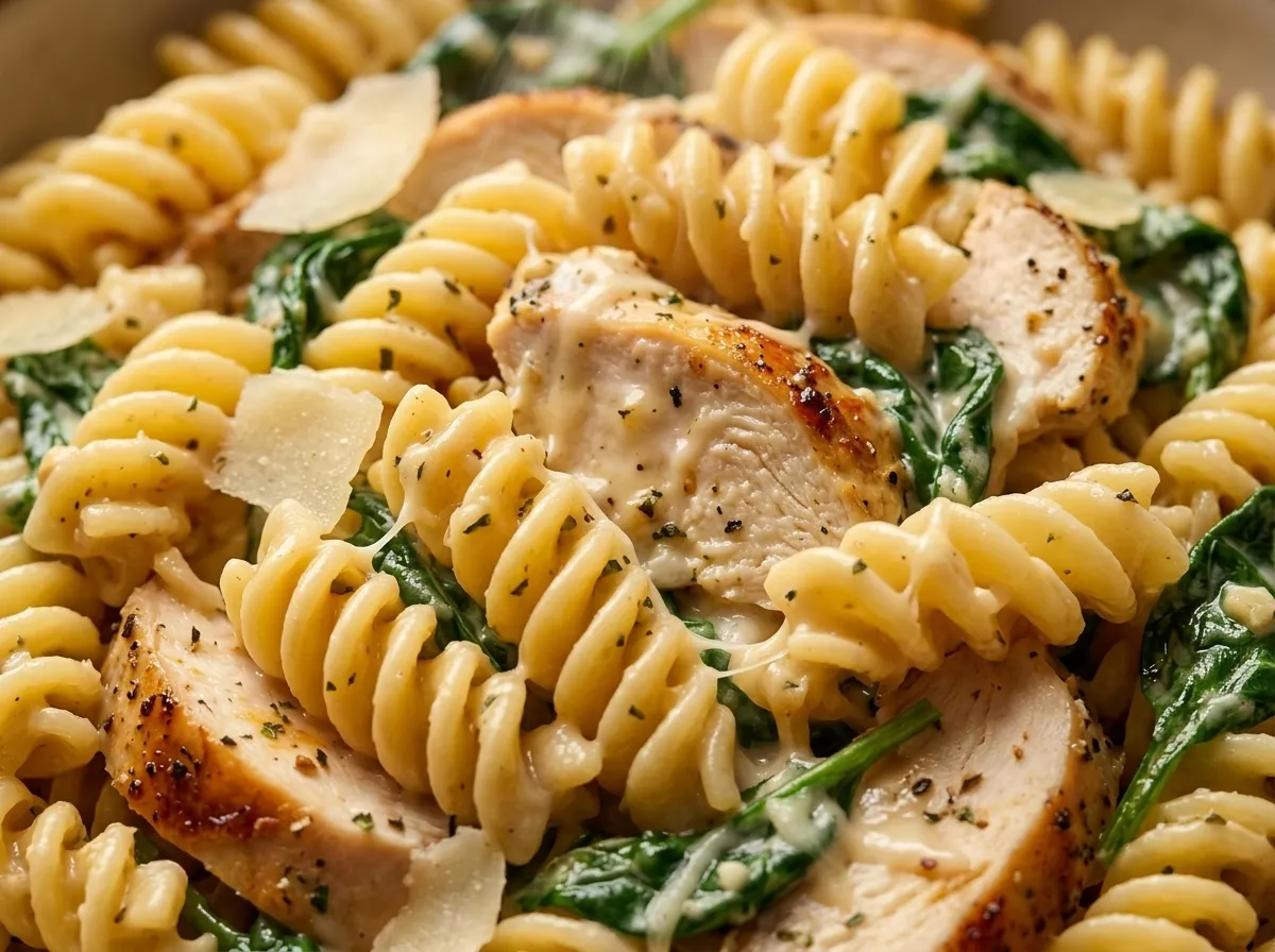 Slow Cooker Creamy Garlic Chicken Spinach Pasta