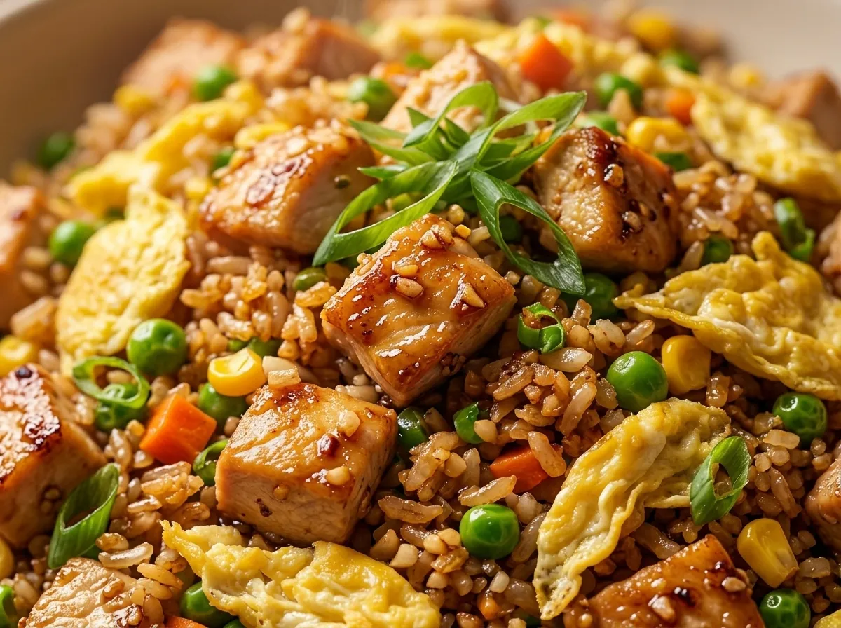 High Protein Crispy Garlic Chicken Fried Rice