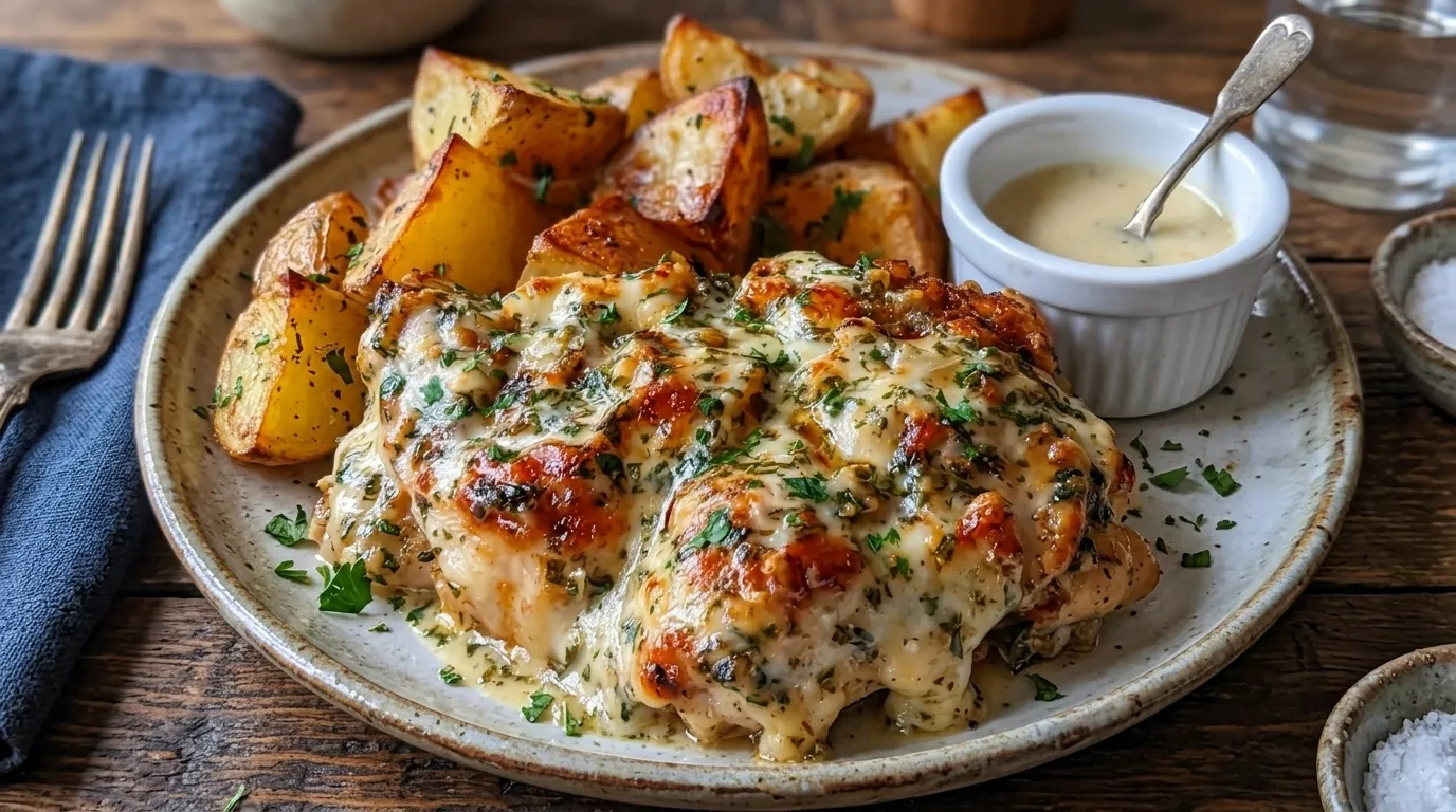 High Protein Creamy Garlic Chicken and Potatoes