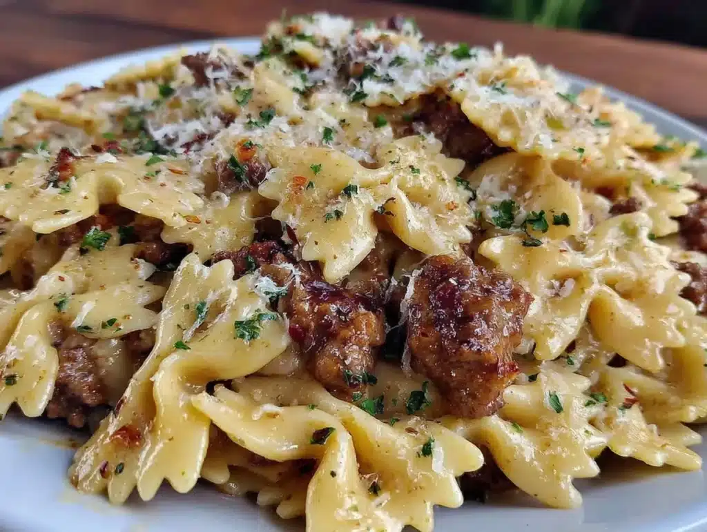Garlic Butter Bowtie Pasta with Beef