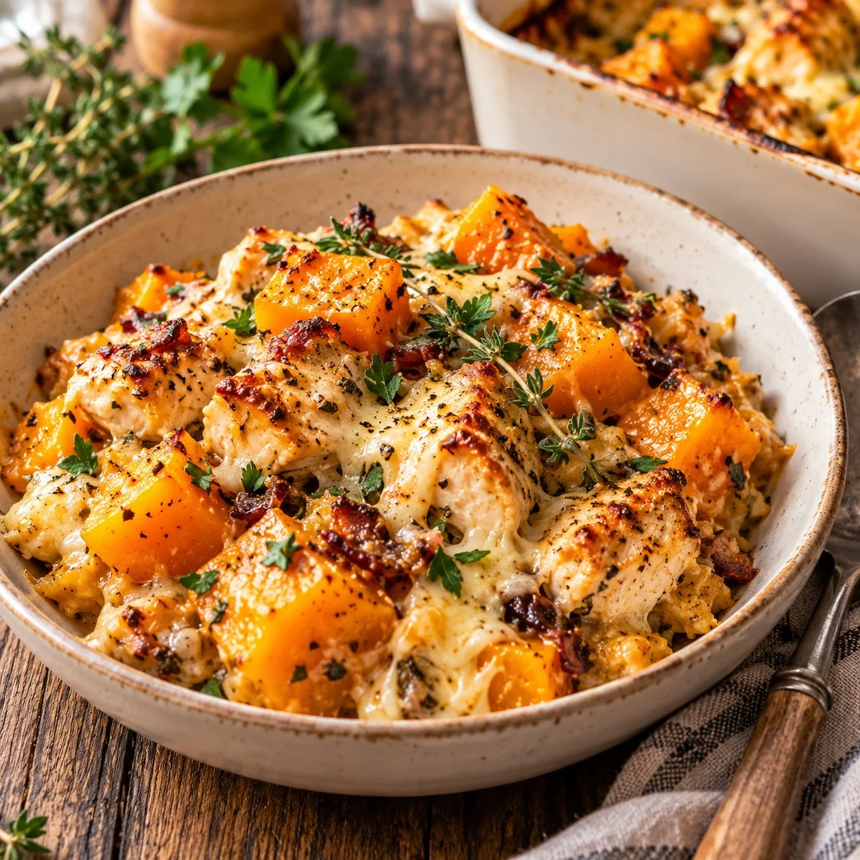 Healthy Butternut Squash Chicken Wild Rice Casserole | Easy Cozy Family Dinner