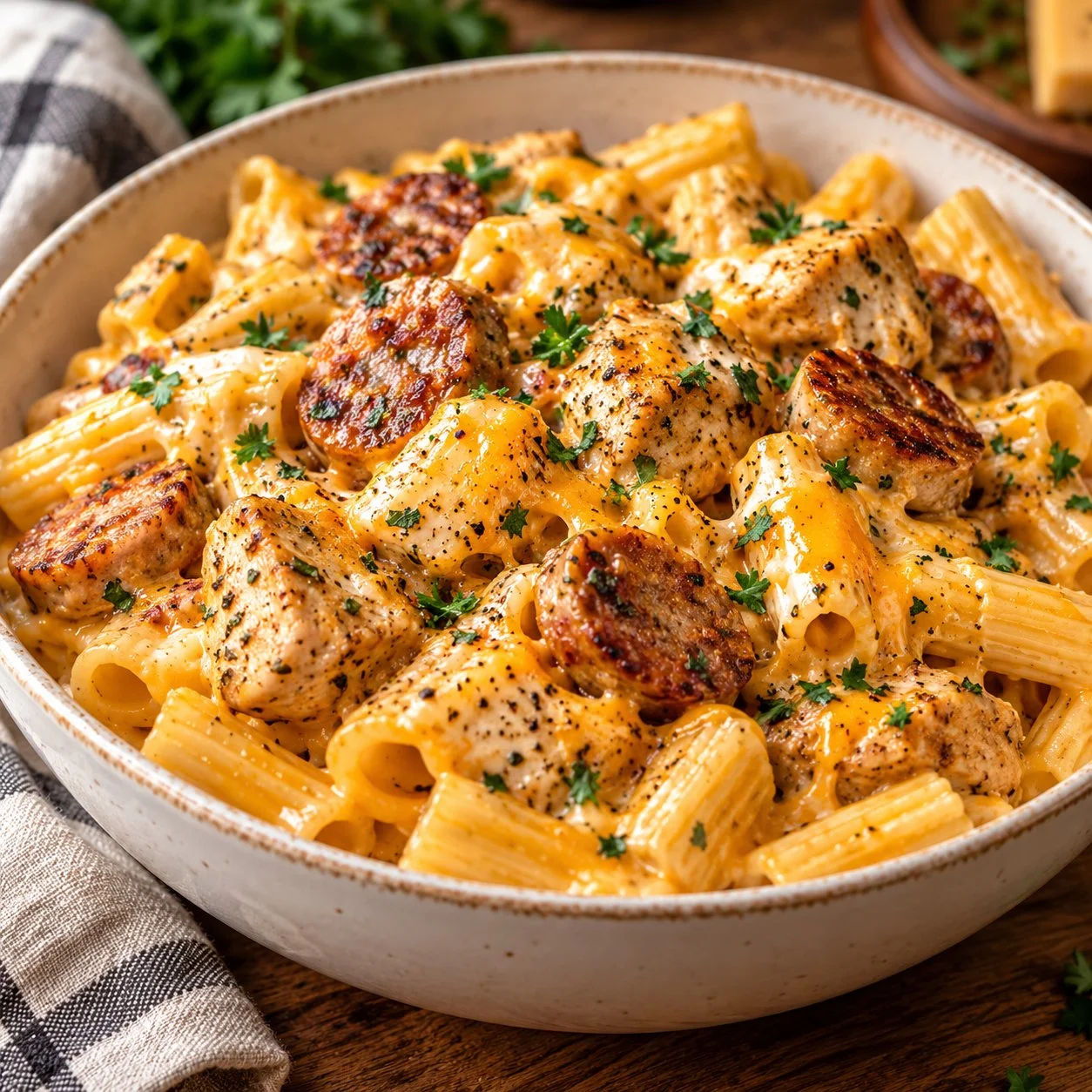 Delicious One-Pot Cheddar Ranch Chicken & Sausage Rotini Recipe