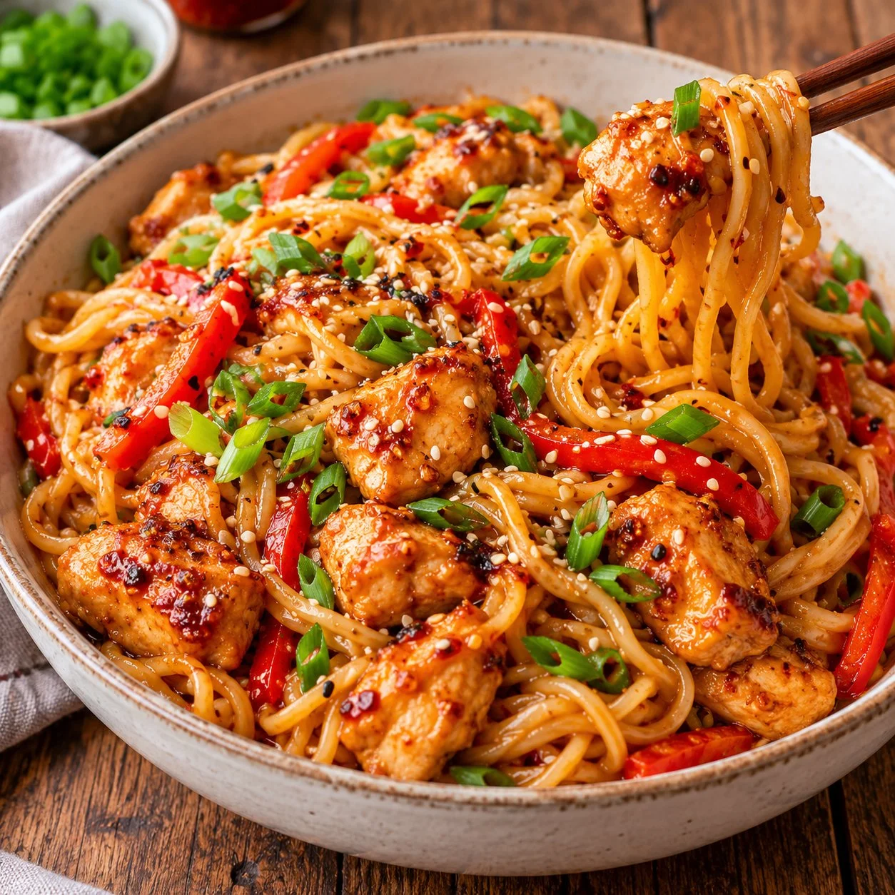 Savor the Flavor: Spicy Honey Sriracha Chicken with Noodles